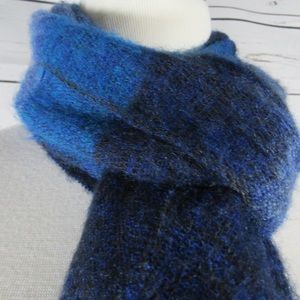 Soft wool teal, black, & blue striped scarf